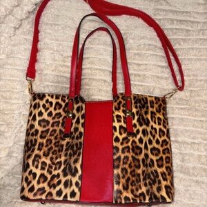 Stylish Leopard Print and Red Women's Bag